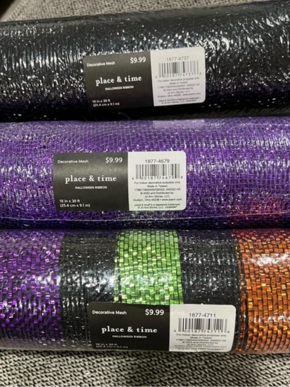 Place & Time Decorative Mesh Roll - Purple, Orange, Black, Green